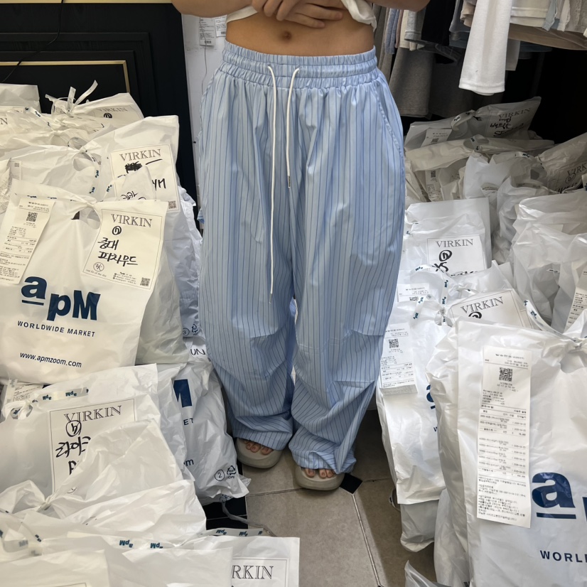 VIRKIN韓國直郵實拍女士新品熱賣26春夏休閑26夏季休閑褲條紋VIRKIN休閑褲圖色1