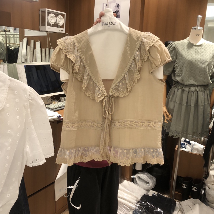OGI韓國東大門代購女士新品26夏季26春夏時尚人氣襯衫蕾絲衫FLat OGI襯衫/蕾絲衫圖色1