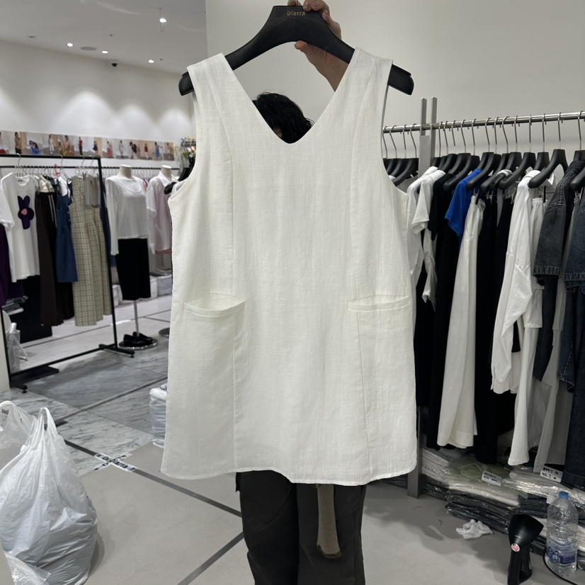 DIARRA韓國直郵實拍女士新款熱賣26夏季休閑連衣裙V領亞麻DIARRA連衣裙圖色1