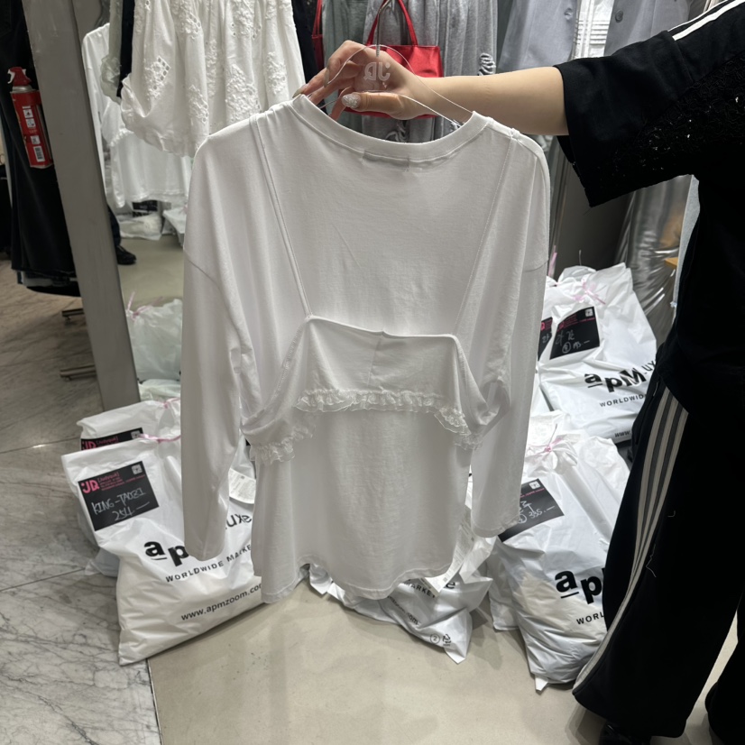 JUDYQUE韓國直郵女士新品休閑熱賣推薦長袖T恤假兩件荷葉邊JUDYQUE長袖T恤
