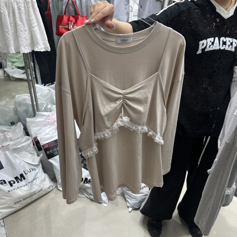 JUDYQUE韓國直郵女士新品休閑熱賣推薦長袖T恤假兩件荷葉邊JUDYQUE長袖T恤圖色3