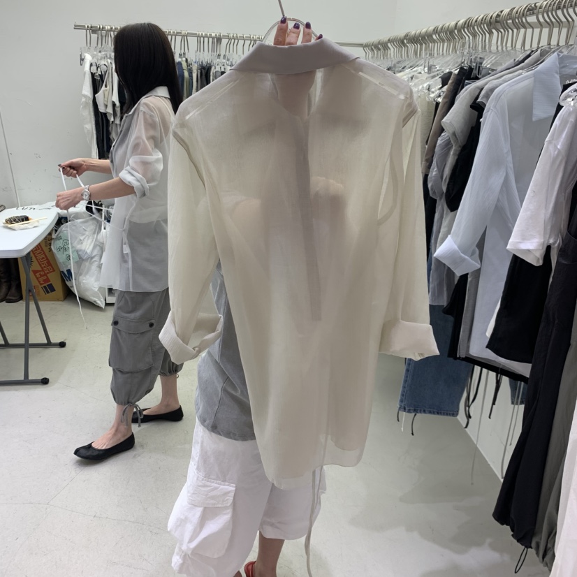 PADO韓國代購女裝新品推薦26春夏熱賣襯衫蕾絲衫透明紐扣PADO襯衫/蕾絲衫