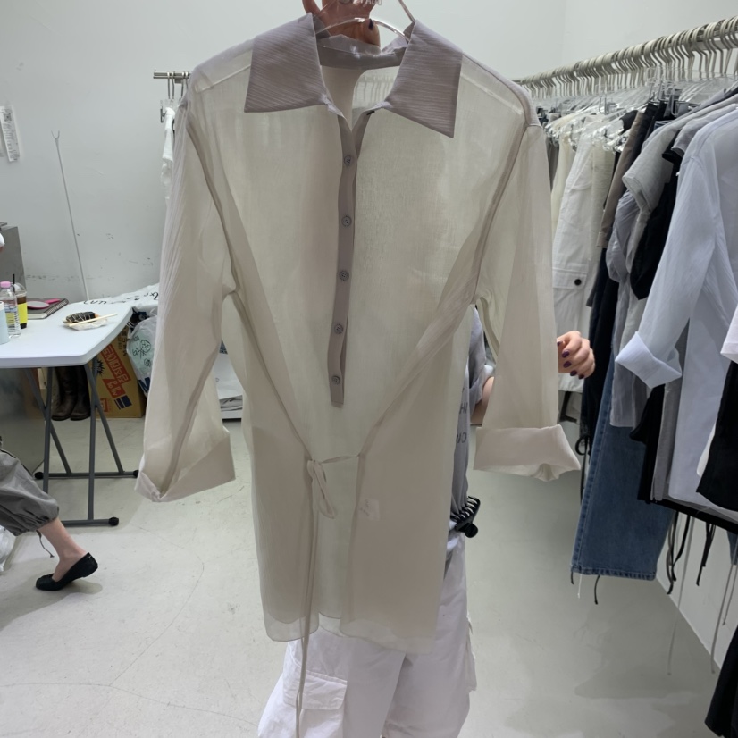 PADO韓國代購女裝新品推薦26春夏熱賣襯衫蕾絲衫透明紐扣PADO襯衫/蕾絲衫圖色1