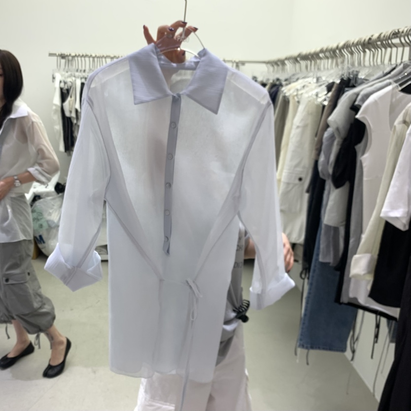 PADO韓國代購女裝新品推薦26春夏熱賣襯衫蕾絲衫透明紐扣PADO襯衫/蕾絲衫圖色2