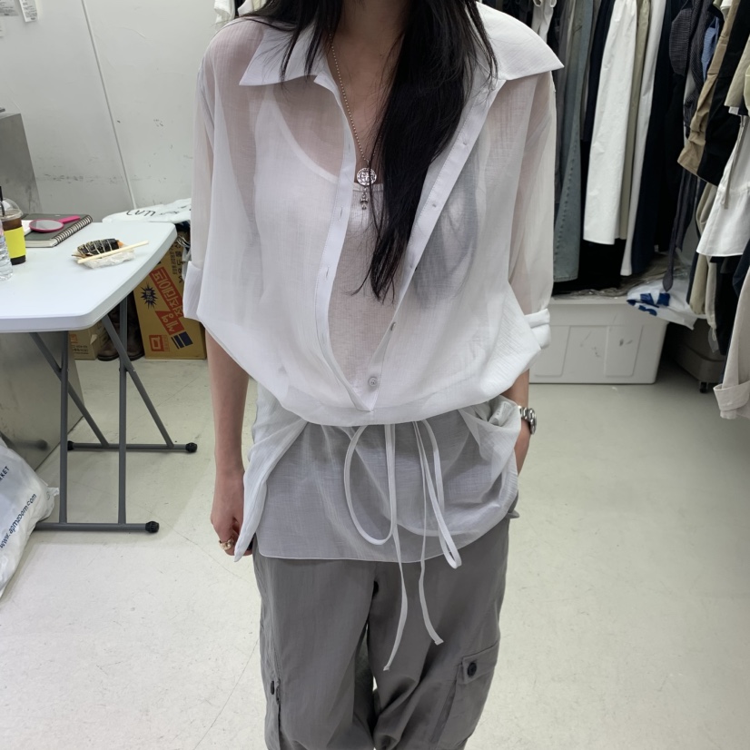 PADO韓國代購女裝新品推薦26春夏熱賣襯衫蕾絲衫透明紐扣PADO襯衫/蕾絲衫圖色3