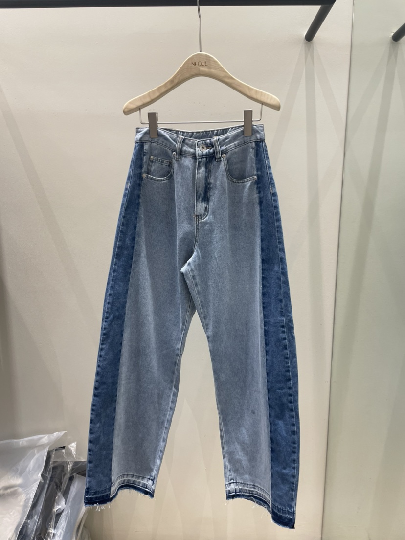 NEOUL韓國直郵實拍女士新品職業時尚26春夏推薦26夏季牛仔褲NEOUL/ahin雙領標簽牛仔褲