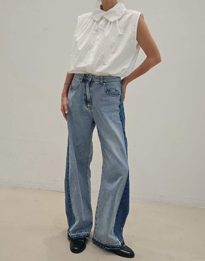 NEOUL韓國直郵實拍女士新品職業時尚26春夏推薦26夏季牛仔褲NEOUL/ahin雙領標簽牛仔褲