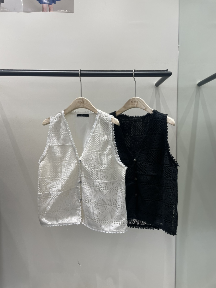 NEOUL韓國直郵女裝新品時尚職業真品馬甲不含內搭鉤針編織NEOUL/ahin雙領標簽馬甲