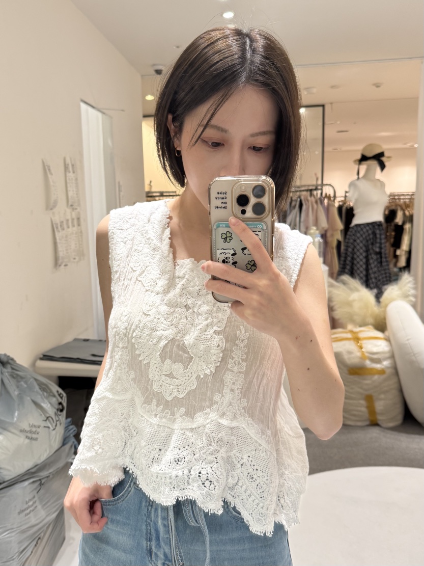FABRIC韓國直郵女裝新款26夏季推薦26春夏襯衫蕾絲衫刺繡FABRIC襯衫/蕾絲衫