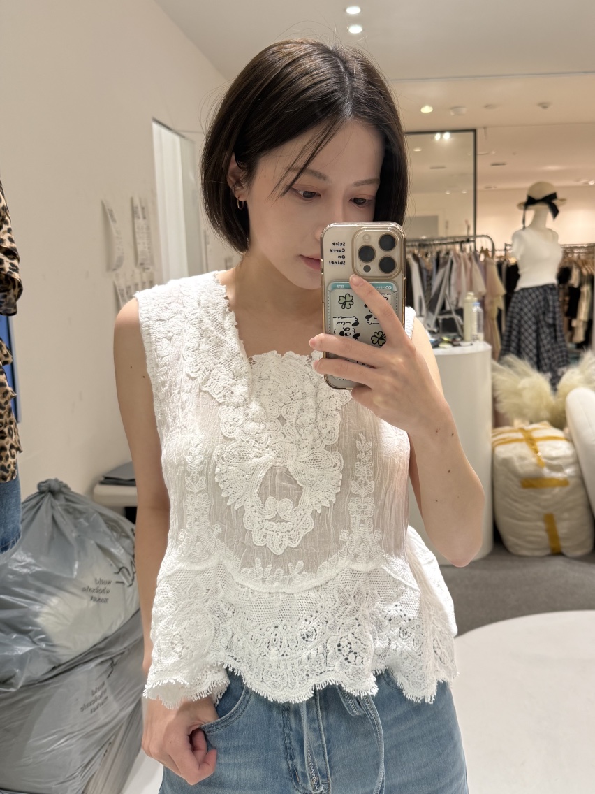 FABRIC韓國直郵女裝新款26夏季推薦26春夏襯衫蕾絲衫刺繡FABRIC襯衫/蕾絲衫