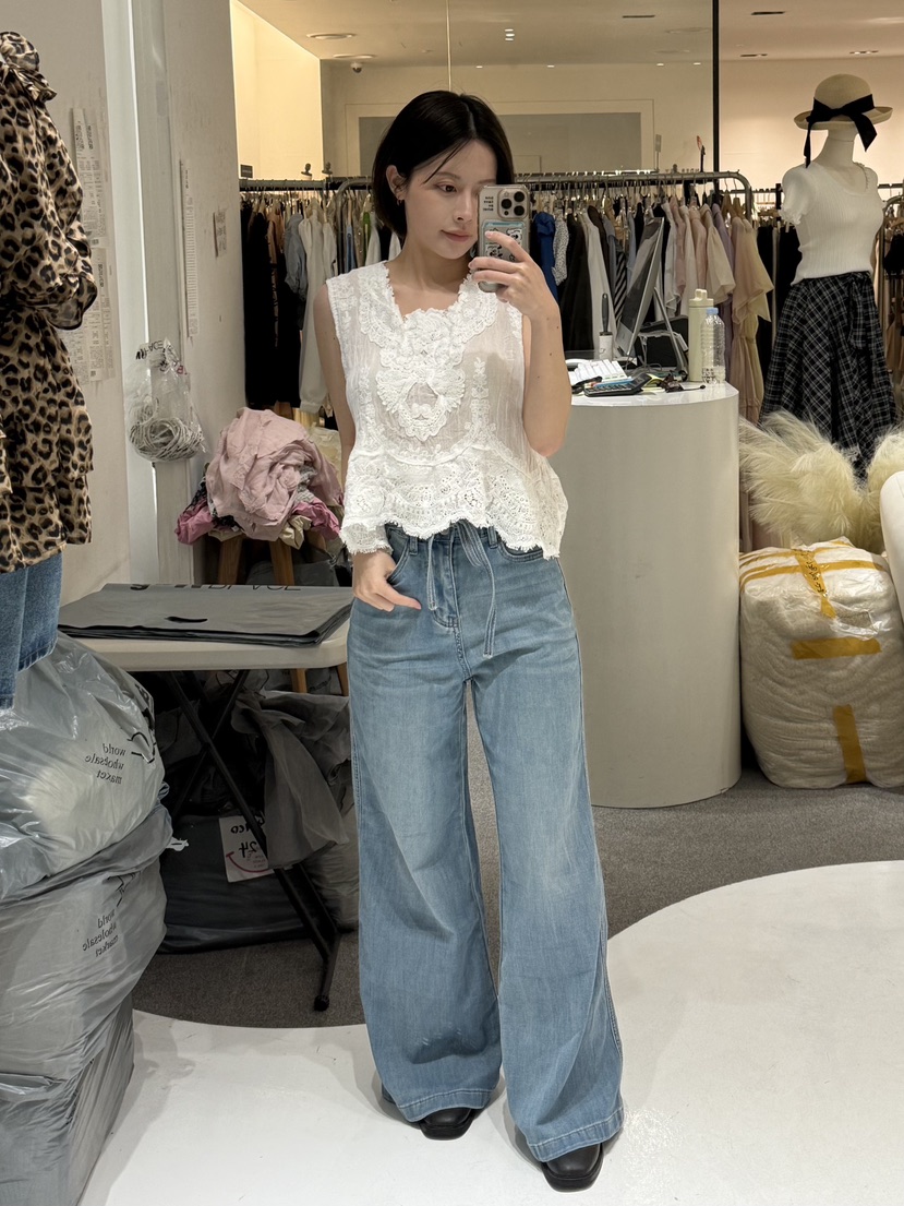FABRIC韓國直郵女裝新款26夏季推薦26春夏襯衫蕾絲衫刺繡FABRIC襯衫/蕾絲衫