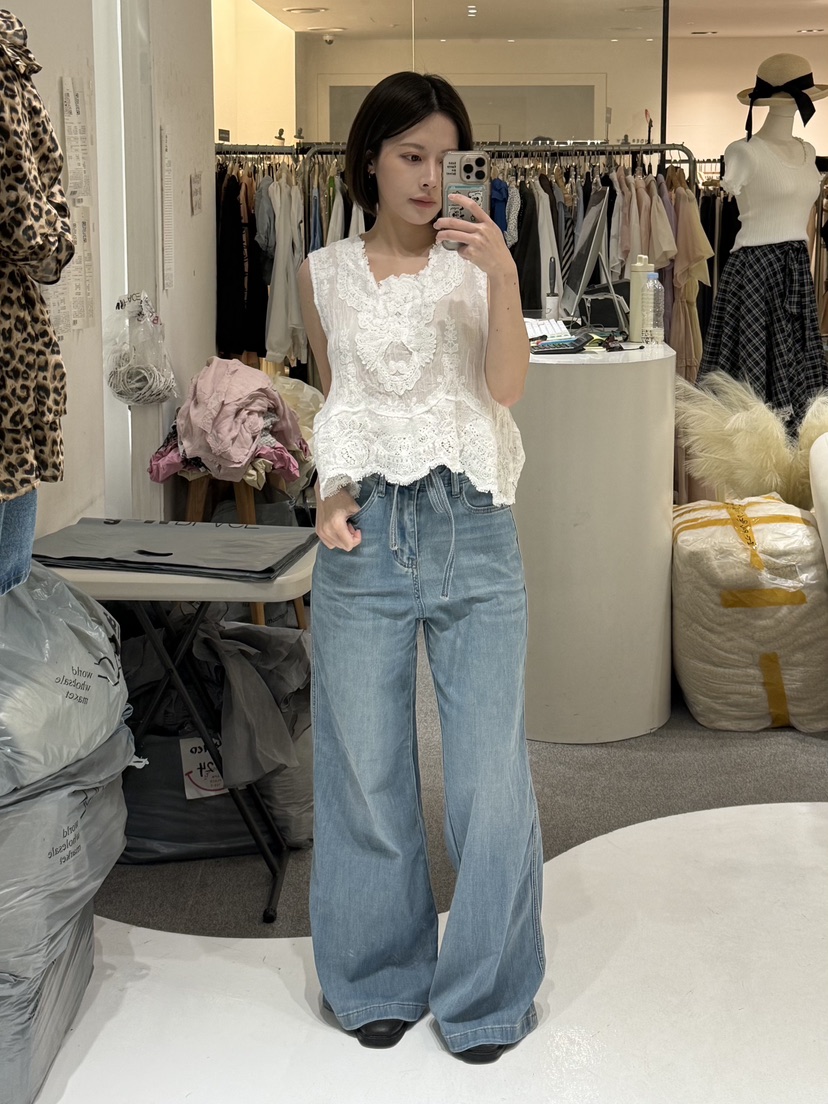 FABRIC韓國直郵女裝新款26夏季推薦26春夏襯衫蕾絲衫刺繡FABRIC襯衫/蕾絲衫