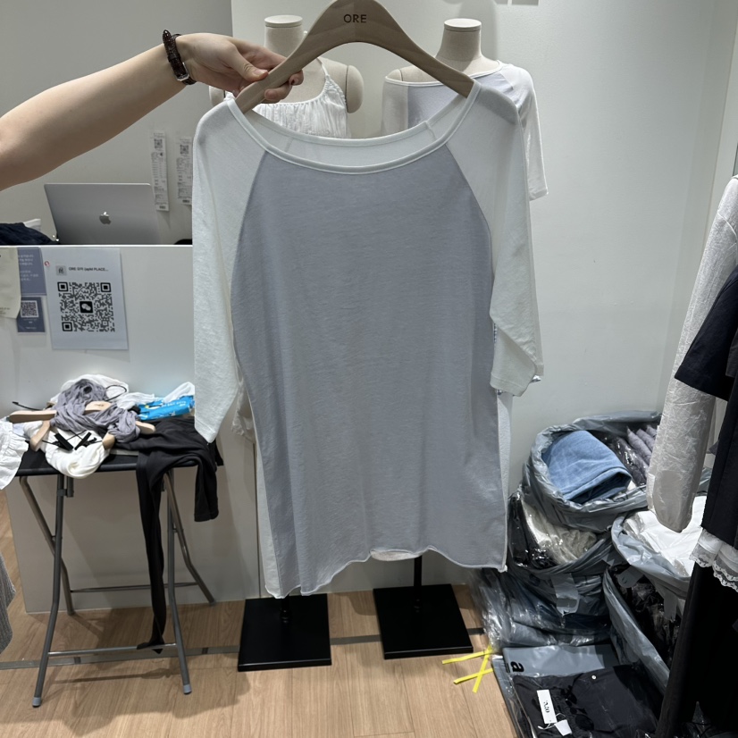 ORE-P韓國直郵女裝新品休閑人氣時尚26夏季熱賣T恤插肩袖ORET恤圖色2