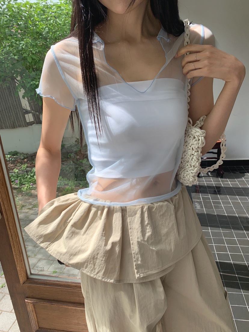 JKICHI韓國直郵女士新款時尚26春夏推薦職業襯衫蕾絲衫網狀JKICHI襯衫/蕾絲衫