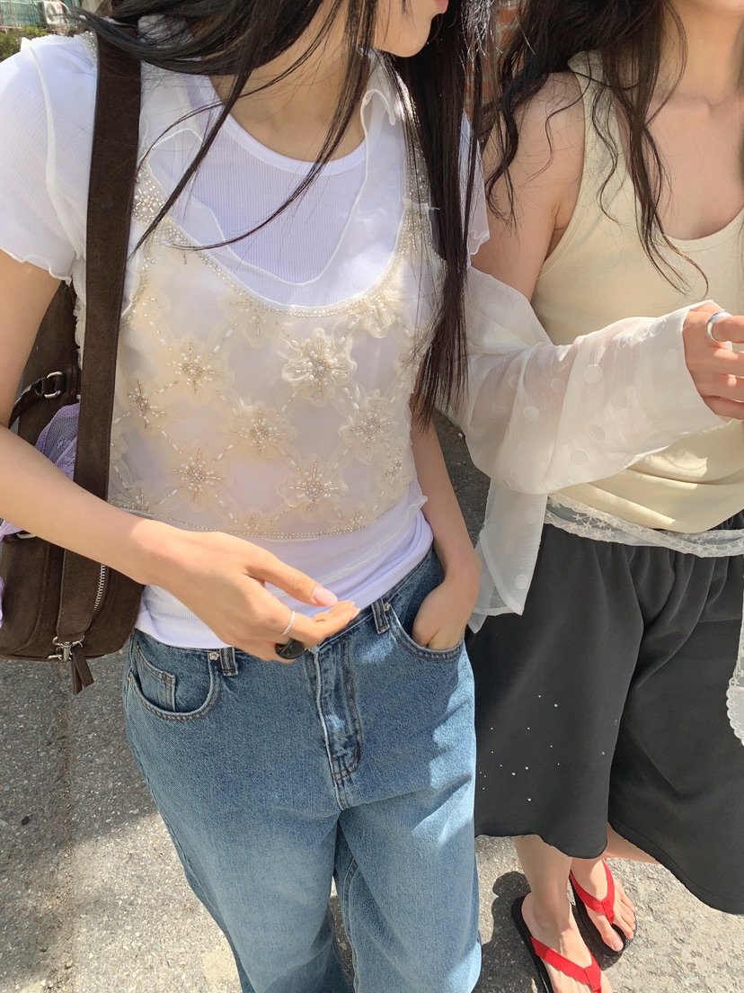 JKICHI韓國直郵女士新款時尚26春夏推薦職業襯衫蕾絲衫網狀JKICHI襯衫/蕾絲衫