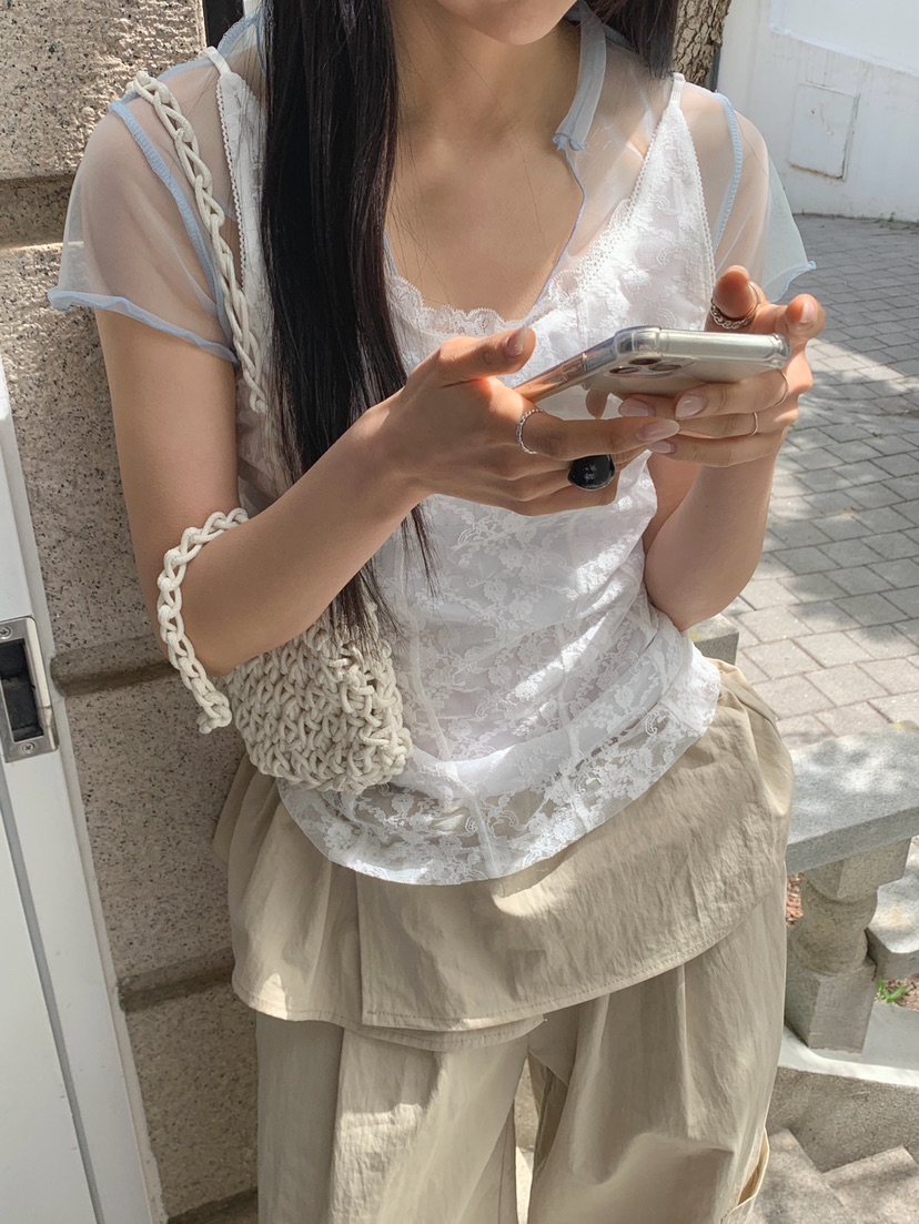 JKICHI韓國直郵女士新款時尚26春夏推薦職業襯衫蕾絲衫網狀JKICHI襯衫/蕾絲衫