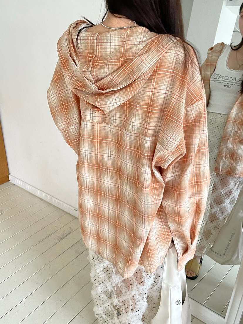 JOURNEY韓國東大門代購女士新品26夏季襯衫蕾絲衫連帽衫格子JOURNEY襯衫/蕾絲衫
