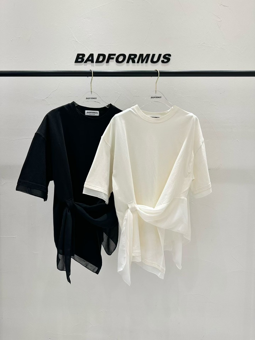 BADFORMUS韓國直郵女士新款推薦26春夏人氣休閑T恤雪紡撞色BADFORMUST恤