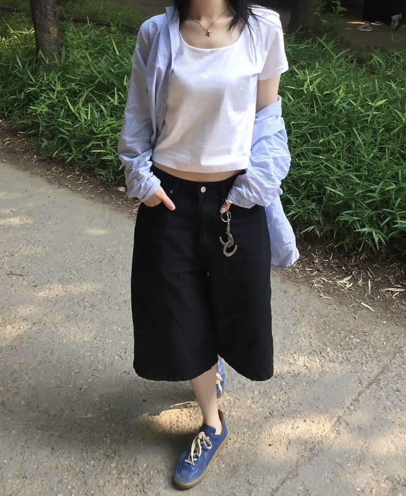 SEEOT韓國直郵實拍女裝新款休閑熱賣短褲不含腰帶男女同款SEEOT短褲圖色2