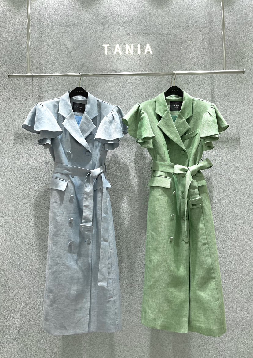 TANIA韓國直郵女裝新款休閑人氣職業26夏季連衣裙含腰帶亞麻TANIA連衣裙