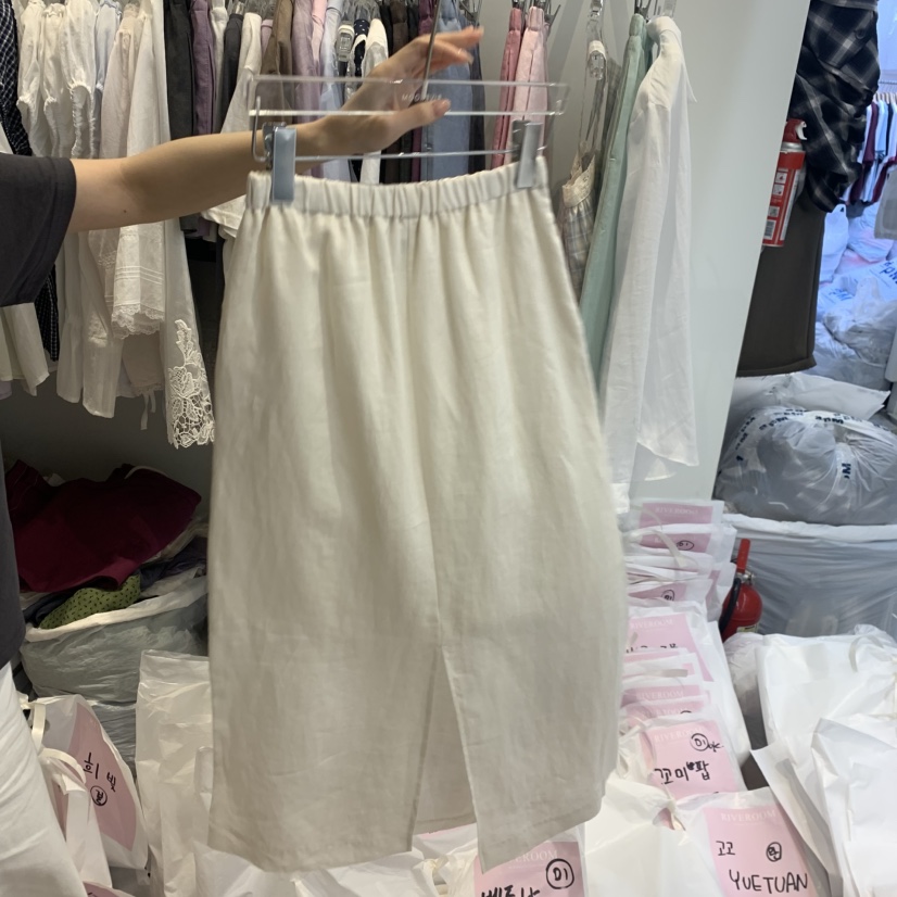 RIVEROOM韓國代購女裝新品職業推薦26春夏半身裙中短裙亞麻RIVEROOM半身裙/中短裙