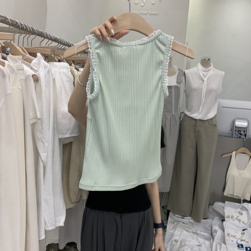 TAKE YOUE TIME東大門實拍韓國女士新品熱賣吊帶背心蕾絲羅紋TAKE YOUE TIME吊帶/背心