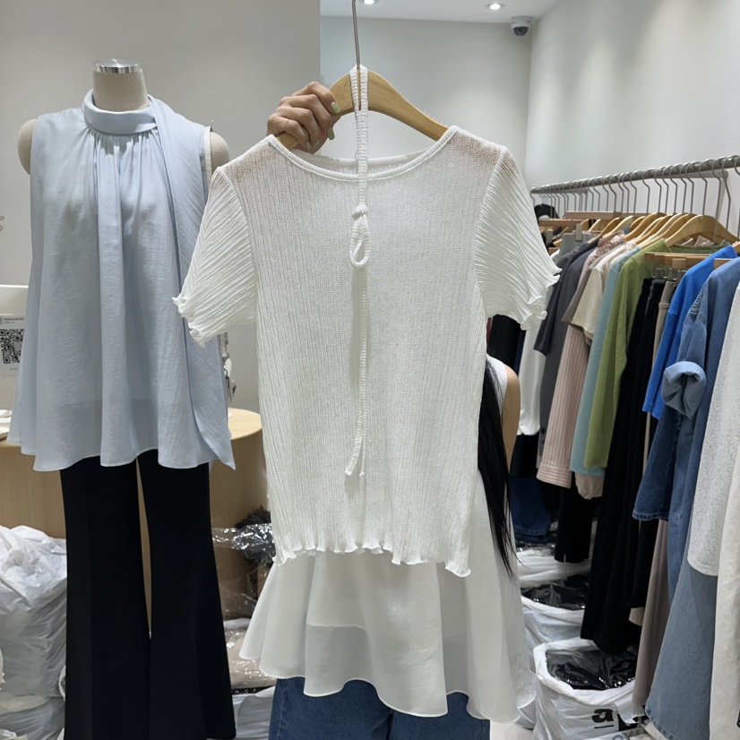 EN.U韓國直郵女裝新品休閑職業推薦時尚襯衫蕾絲衫含繩透明EN.U襯衫/蕾絲衫圖色2