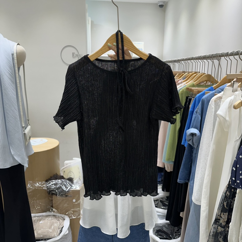 EN.U韓國直郵女裝新品休閑職業推薦時尚襯衫蕾絲衫含繩透明EN.U襯衫/蕾絲衫圖色3