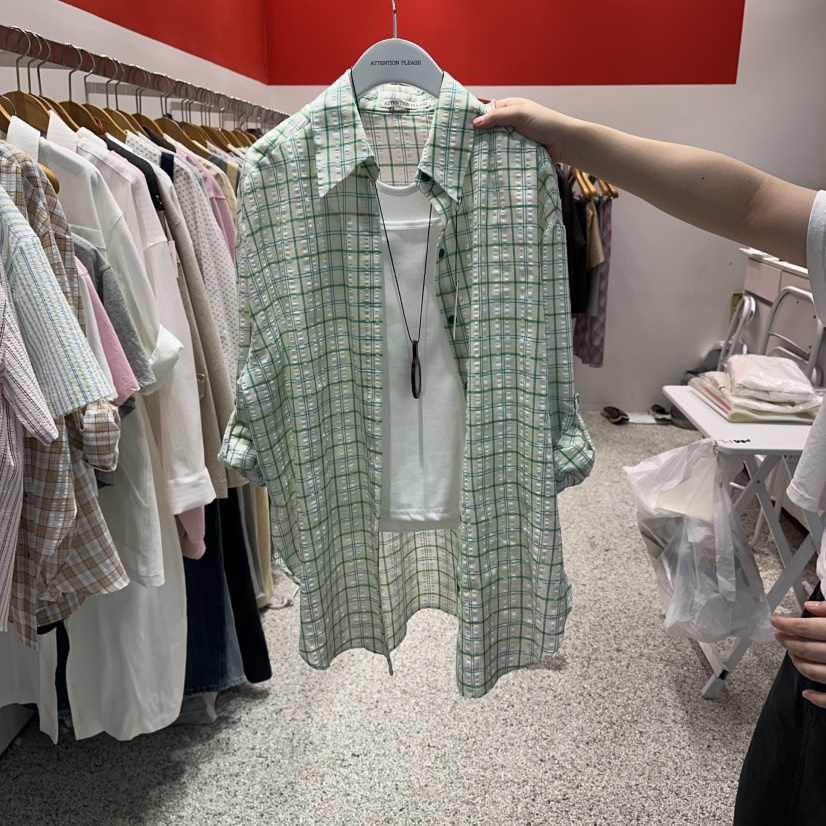 ATPZ韓國代購女裝新品休閑26春夏推薦時尚襯衫蕾絲衫格紋ATTENTION PLEAES襯衫/蕾絲衫圖色1