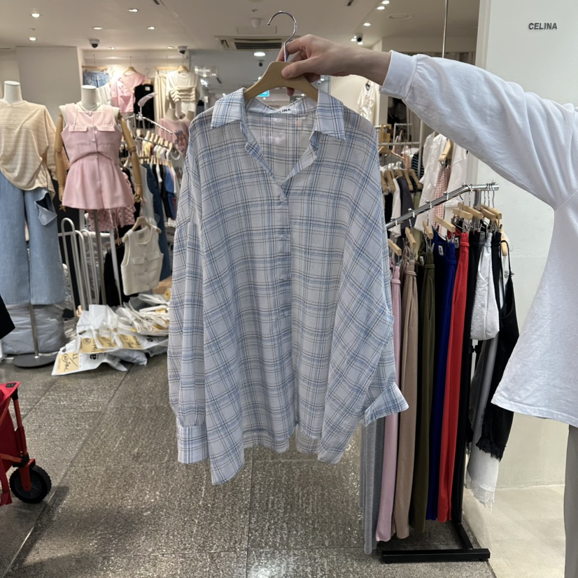 CELINA東大門實拍韓國女士新品推薦休閑26春夏襯衫蕾絲衫亞麻CELI_NA襯衫/蕾絲衫圖色1