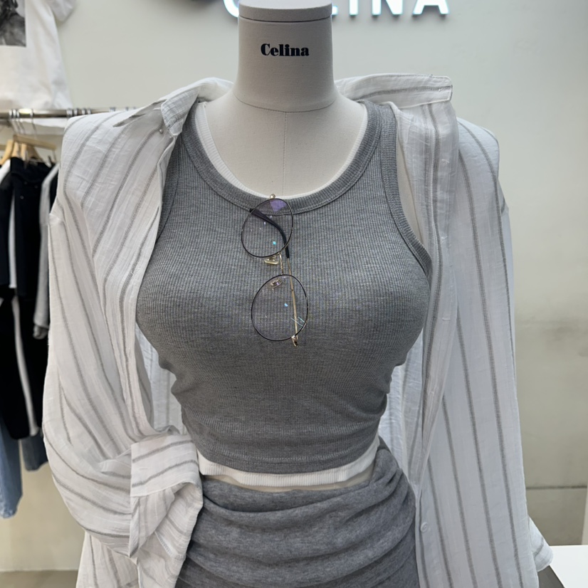 CELINA韓國東大門代購女裝新款休閑推薦吊帶背心短款羅紋CELI_NA吊帶/背心圖色2