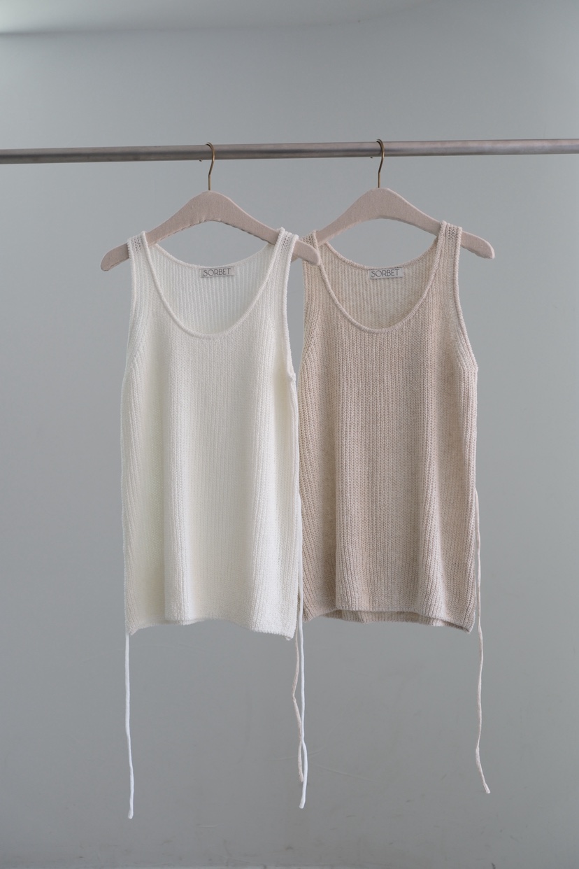 SORBET/FLAT WHITE韓國直郵女士新品職業吊帶背心含腰繩印花亞麻SORBET/FLAT WHITE吊帶/背心