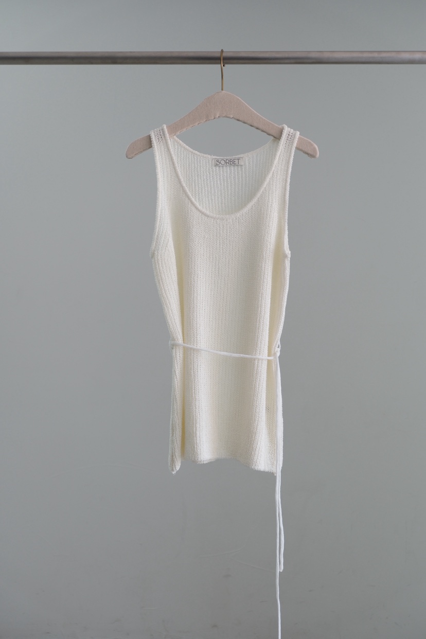 SORBET/FLAT WHITE韓國直郵女士新品職業吊帶背心含腰繩印花亞麻SORBET/FLAT WHITE吊帶/背心圖色1