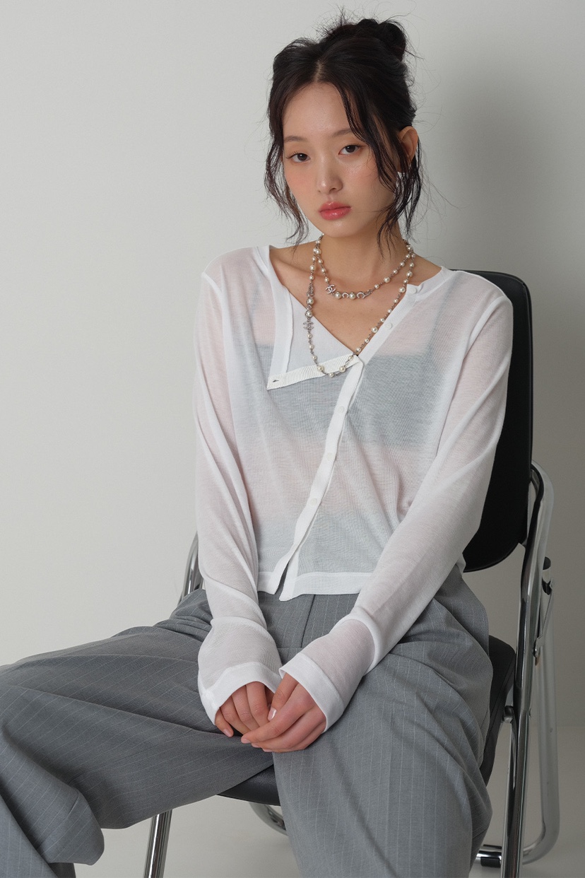 GENTLE B/LOVENTINA韓國代購女士新款26春夏長袖T恤天絲GENTLE B/LOVENTINA長袖T恤圖色1