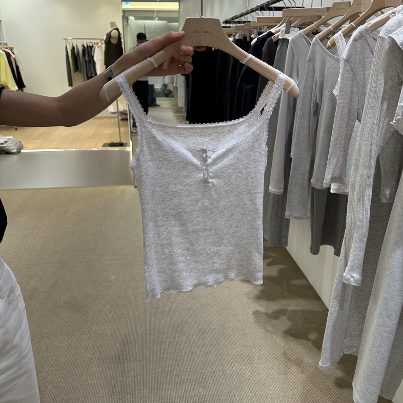 VEGETABLE韓國東大門直郵女裝新品人氣26春夏吊帶背心紐扣VEGETABLE吊帶/背心圖色2灰白色