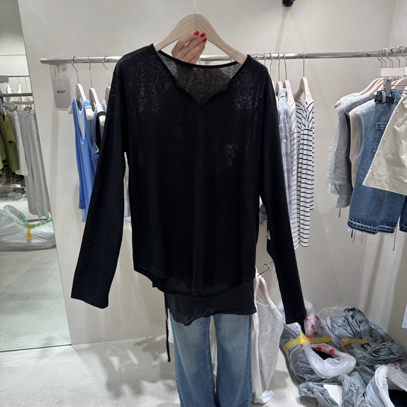 Color B韓國東大門代購女裝新款時尚26夏季熱賣長袖T恤柔軟Color B長袖T恤圖色3