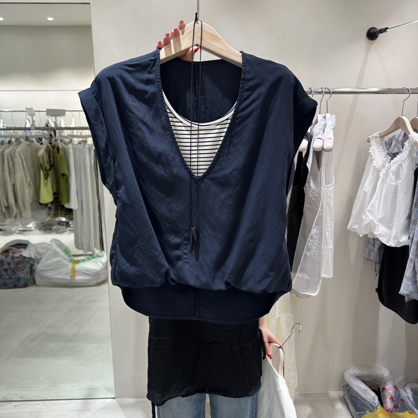 Color B韓國代購女士新品休閑26春夏推薦馬甲假兩件條紋Color B馬甲圖色2