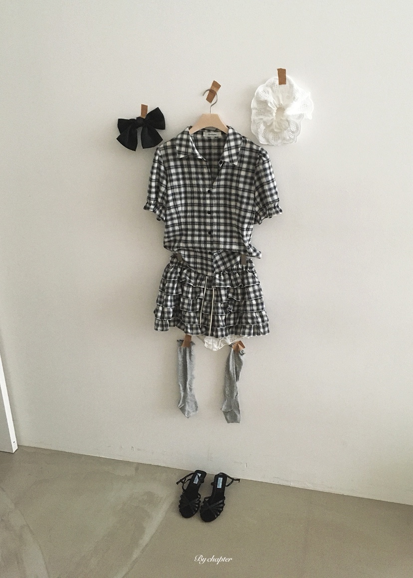 BY CHAPTER韓國直郵實拍女裝新品休閑熱賣襯衫蕾絲衫格子BY Chapter襯衫/蕾絲衫