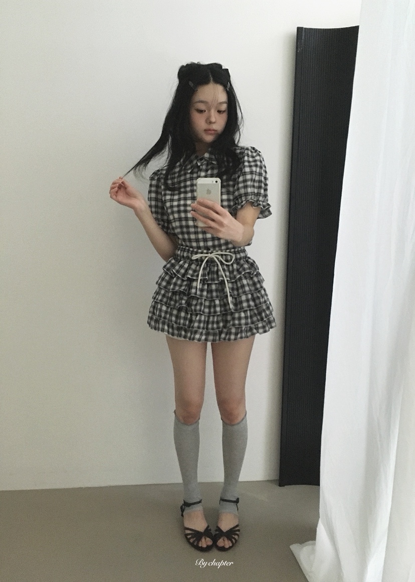 BY CHAPTER韓國直郵實拍女裝新品休閑熱賣襯衫蕾絲衫格子BY Chapter襯衫/蕾絲衫