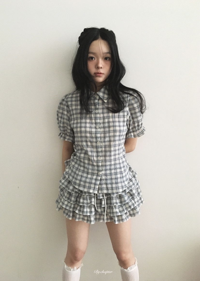 BY CHAPTER韓國直郵實拍女裝新品休閑熱賣襯衫蕾絲衫格子BY Chapter襯衫/蕾絲衫