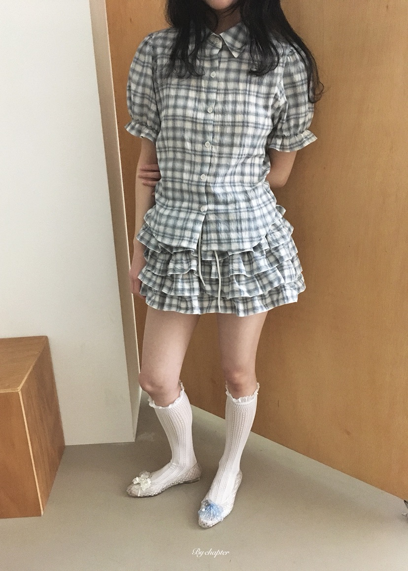 BY CHAPTER韓國直郵實拍女裝新品休閑熱賣襯衫蕾絲衫格子BY Chapter襯衫/蕾絲衫