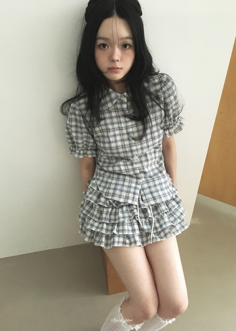 BY CHAPTER韓國直郵實拍女裝新品休閑熱賣襯衫蕾絲衫格子BY Chapter襯衫/蕾絲衫圖色2藍色