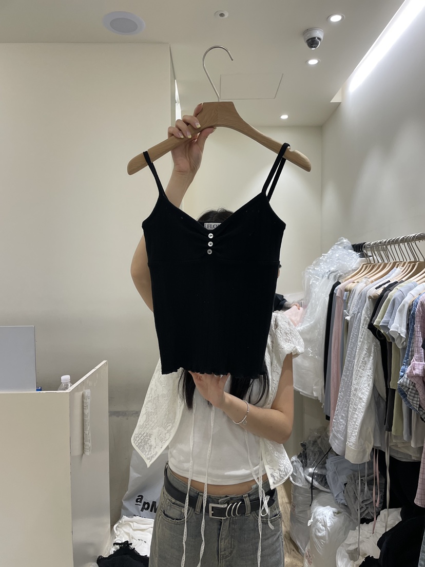 FLOWER-L韓國直郵實拍女士新款26夏季26春夏熱賣吊帶背心FLOWER-L吊帶/背心圖色2黑色