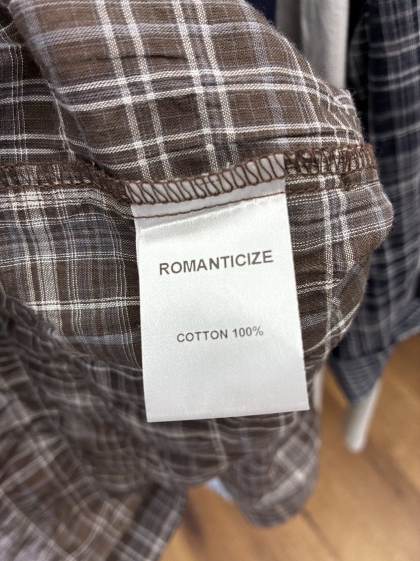 ROMANTICIZE韓國直郵女士新品休閑襯衫蕾絲衫口袋格紋透明ROMANTICIZE襯衫/蕾絲衫