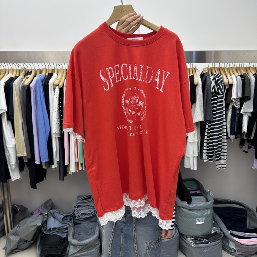 SPECIAL韓國直郵女裝新品職業熱賣休閑時尚26夏季T恤蕾絲SPECIALT恤圖色2