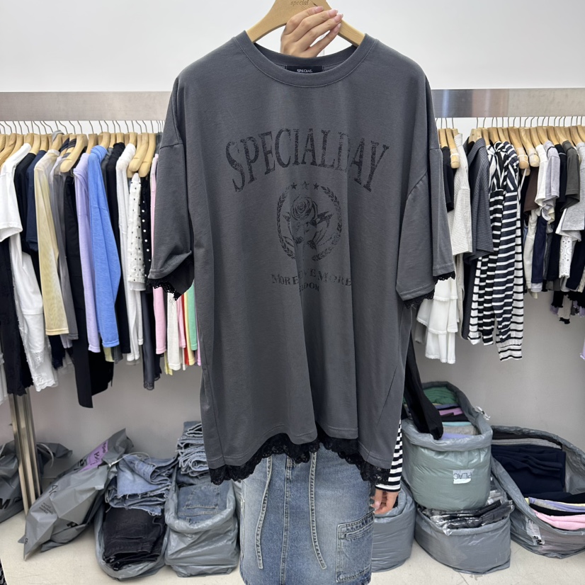 SPECIAL韓國直郵女裝新品職業熱賣休閑時尚26夏季T恤蕾絲SPECIALT恤圖色3