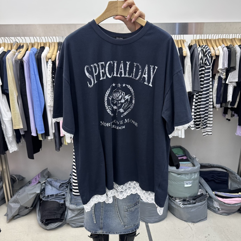 SPECIAL韓國直郵女裝新品職業熱賣休閑時尚26夏季T恤蕾絲SPECIALT恤圖色5