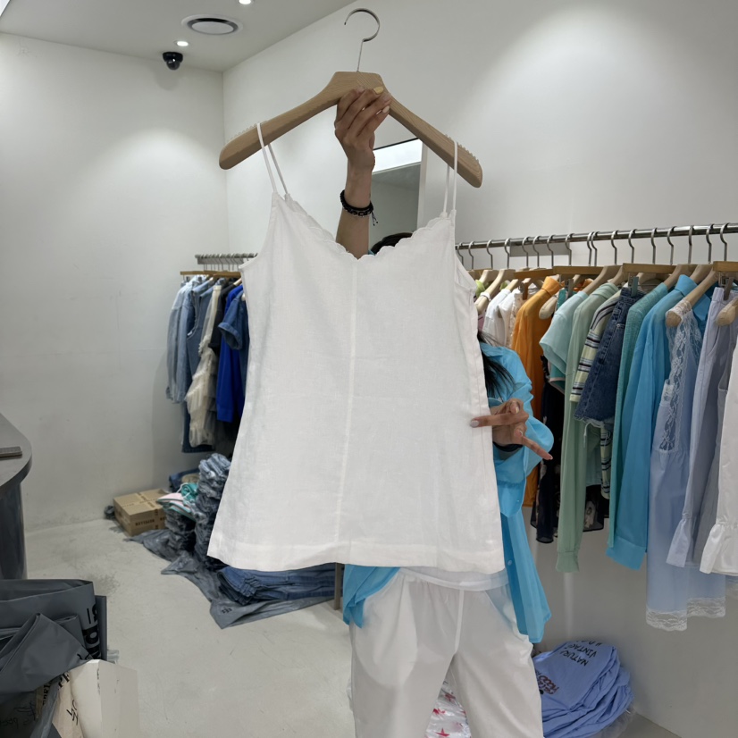 REPELLER韓國直郵女裝新款時尚26春夏吊帶背心亞麻布刺繡REPELLER吊帶/背心