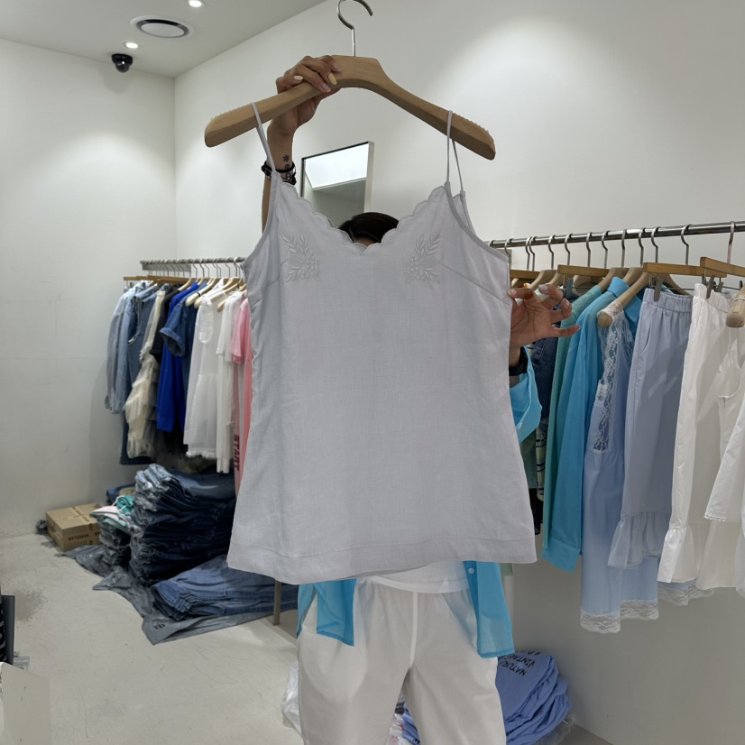 REPELLER韓國直郵女裝新款時尚26春夏吊帶背心亞麻布刺繡REPELLER吊帶/背心圖色2