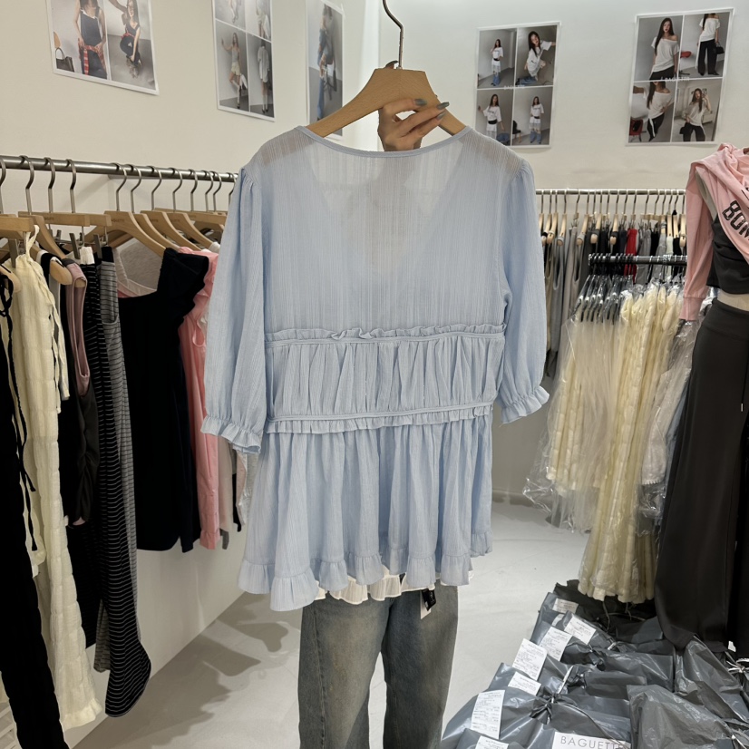 BAGUETTE-P韓國東大門代購女裝新品26夏季休閑襯衫蕾絲衫BAGUETTE-P襯衫/蕾絲衫